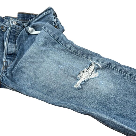 Vintage Y2K Levi’s 501 Blue Denim Distressed Jeans Button Fly Actual 36x28.5 - Picture 3 of 16